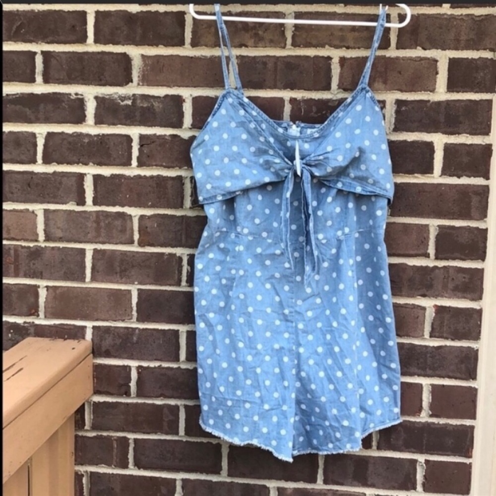 SOLD🕶Charolette Russe Polka dot Chambray Romper - Picture 2 of 6